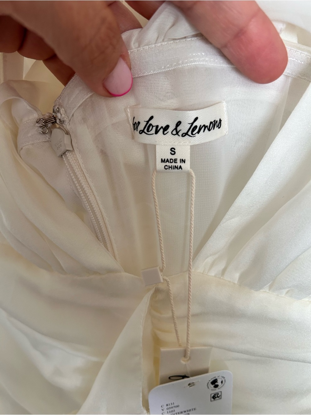 For Love & Lemons Bridal Ruched Satin Puff Sleeve Mini Dress Ivory S - Picture 9 of 16